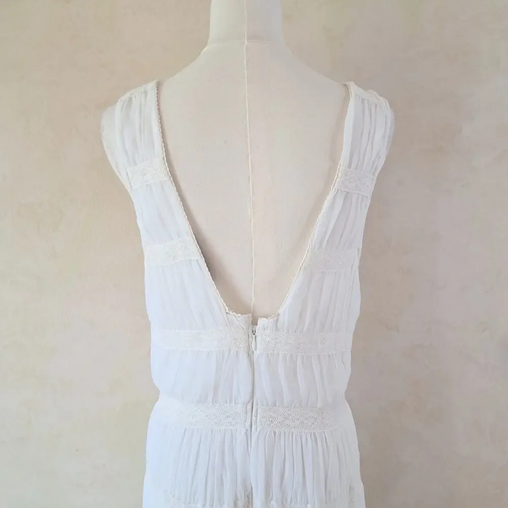 Abercrombie & Fitch White Plunge Lace Tiered Boho Maxi Dress Medium Tall MT